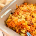 Gratin de pâtes, patates douces et poireaux